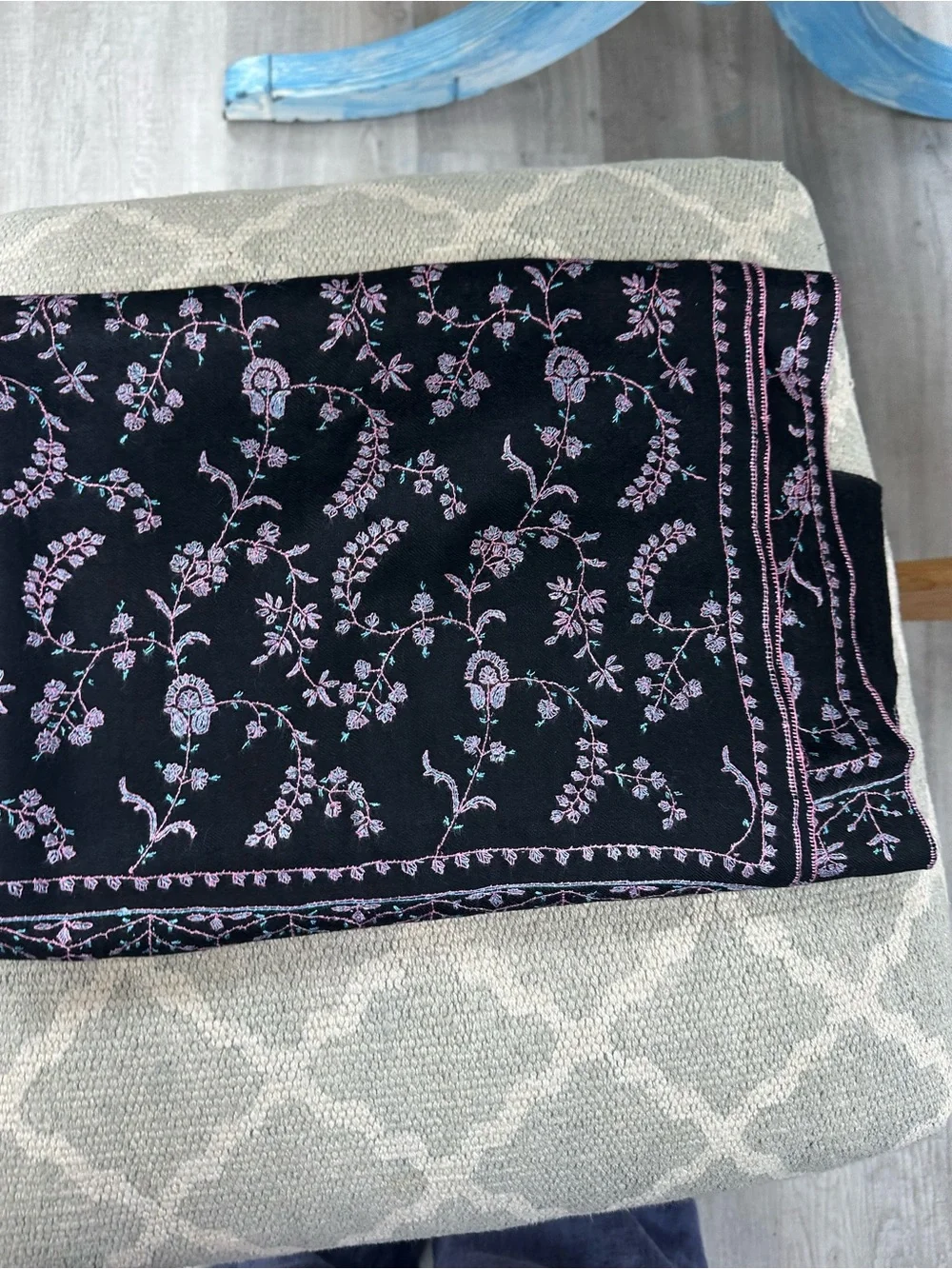 Black Floral Embroidered Scarf